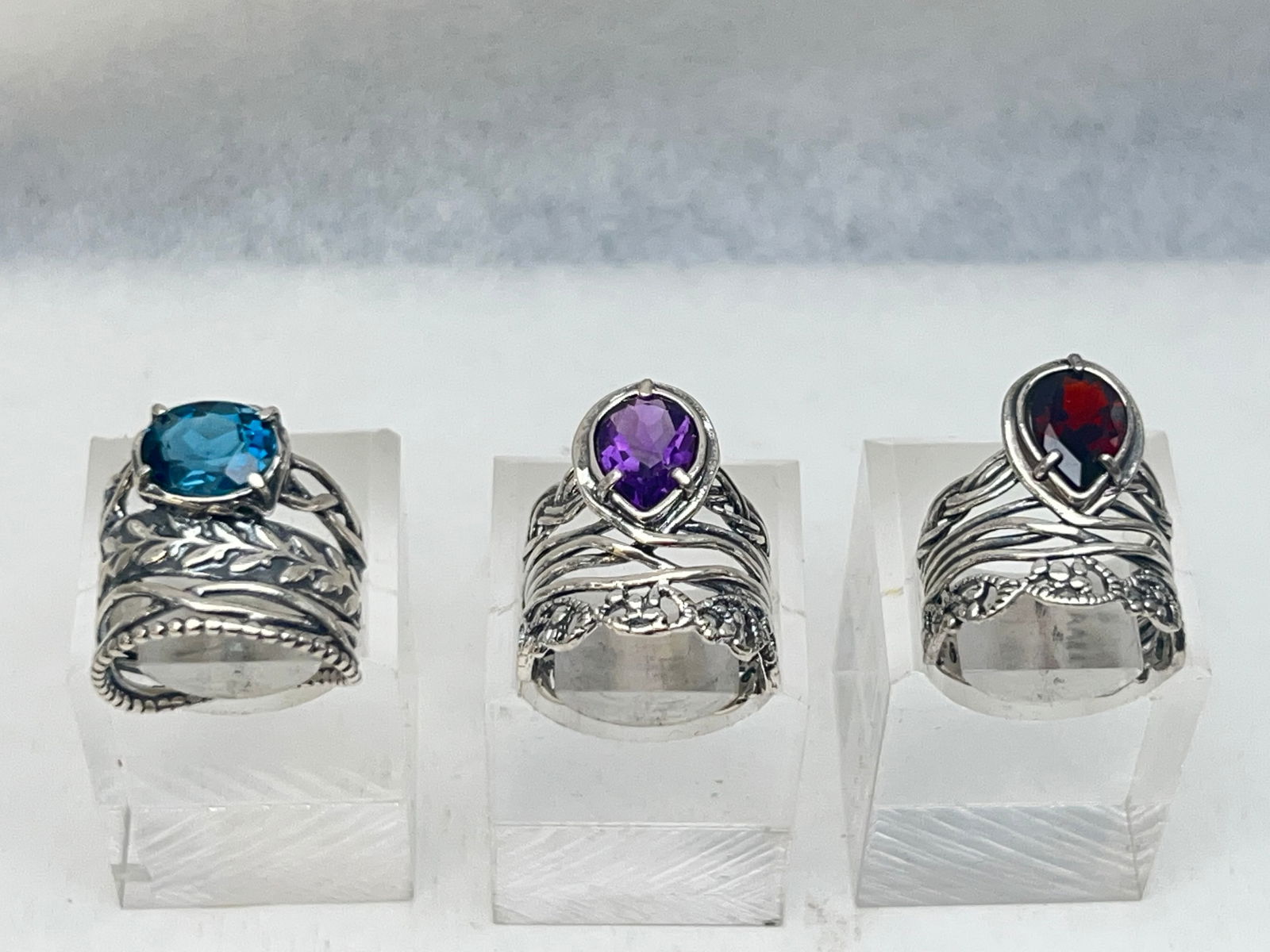 (3)PAZ Israel Sterling Gemstone Rings - Topaz , Garnet & Amethyst Sterling Silver Rings (1 of 4)