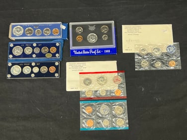 (6)Sets 1962-2969 US Proof Coin & Treasury Dept Coins - (1)1962, (1)1964-90% Silver Coins, 1965