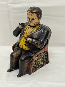 Antique Tammany Cast Iron Mechanical Bank - Cast Iron Painted Man w/ Moving Arm - Pat. June 8 1875