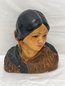 Vintage Florence Art Chalkware Bust, 7.75'' x 4'' x 9'' - Signed on Back