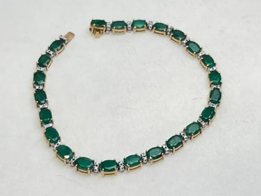 Est. 12ct Top Quality Emerald Diamond 14K Bracelet - Est. 12cts Emeralds w/ .50cts Diamonds in 14K