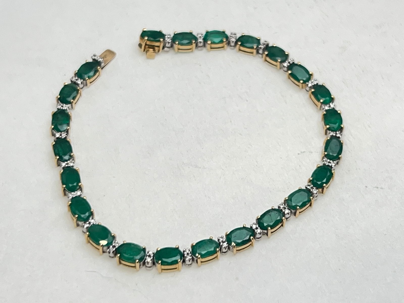 Est. 12ct Top Quality Emerald Diamond 14K Bracelet - Est. 12cts Emeralds w/ .50cts Diamonds in 14K (1 of 3)