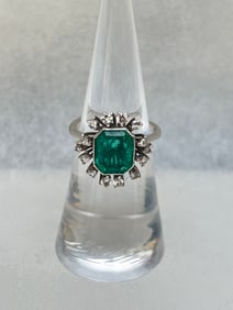 18K Gold 3ct Colombian Emerald Diamond Ring, Sz 6 - High Quality 3ct Colombian Emerald w/ .5ct