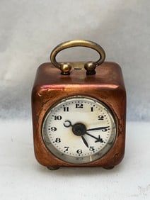 Miniature Vintage Copper Self Winding Clock - Winds & Keeps Time, 1.75'' x 1.75'' x 2''