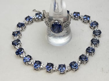 High Quality 30cts Lab Tanzanite Bracelet & Ring Sterling- Both Tanzanite set in Sterling Silver ,