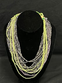 (5)Adjustable Beaded Natural Stone Necklaces - (2)Peridot, (1)Amethyst, (2)Tanzanite, - From San