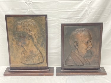 (2)Signed Cartainos S.Paolo Bronze Plaques - Both Etched in Bronze, C.S.Paolo 1939 w/ Wooden Bases -