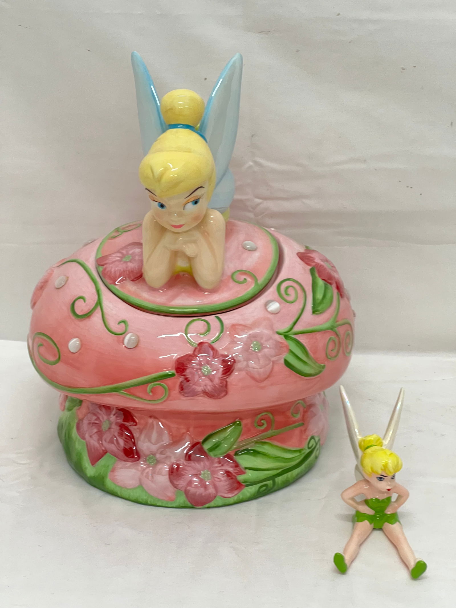 Disney Tinkerbell Cookie Jar + Pouting Figure - Original Disney Cookie Jar + Vtg Tinkerbell Figure (1 of 8)