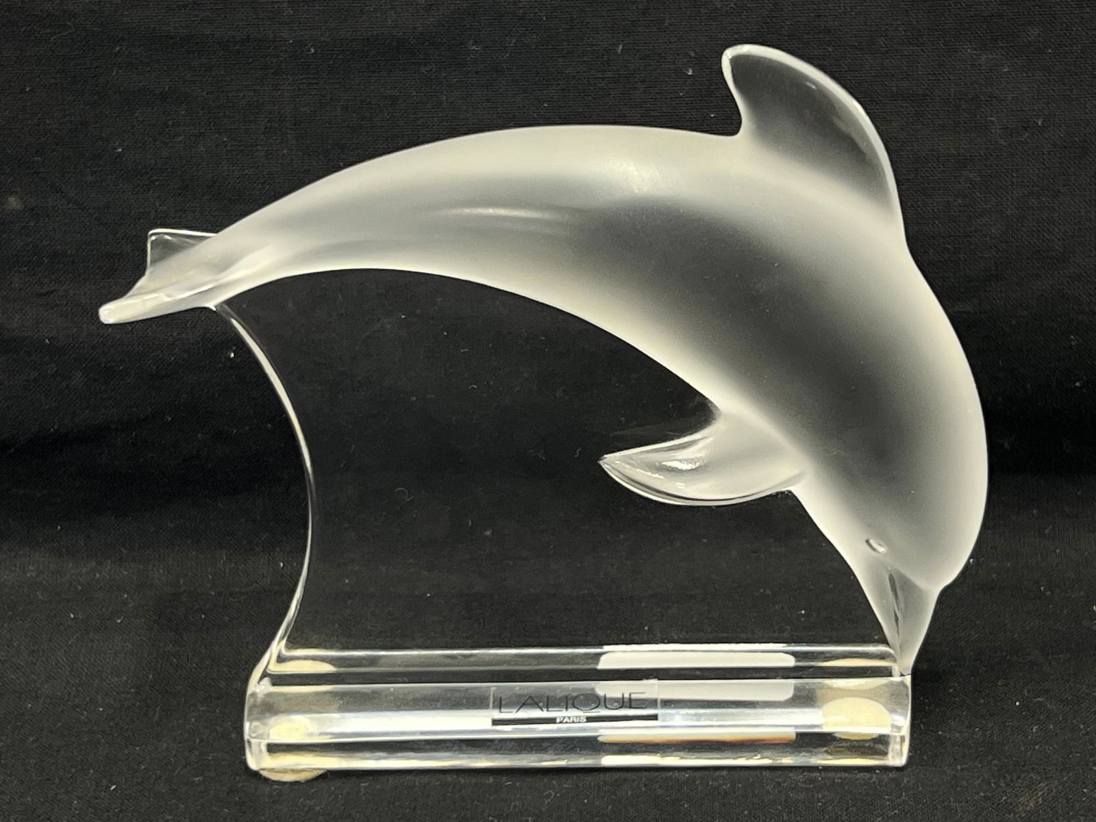 Lalique Frosted Crystal Dolphin on Base - Etched Lalique on Base w/ Original Sticker 5'' x 4.5'' (1 of 6)