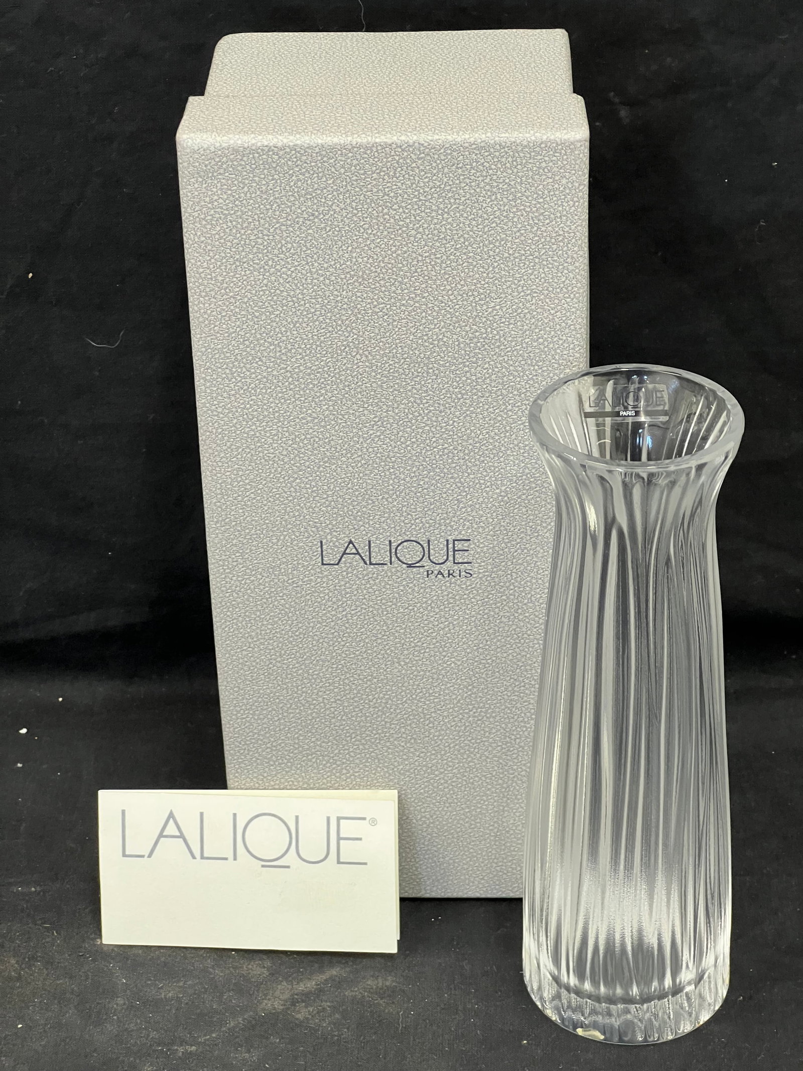 Lalique Brindille Crystal Vase w/ Sticker, Box - 8''T: Lalique Brindille Crystal Vase w/ Sticker, Box - 8''T