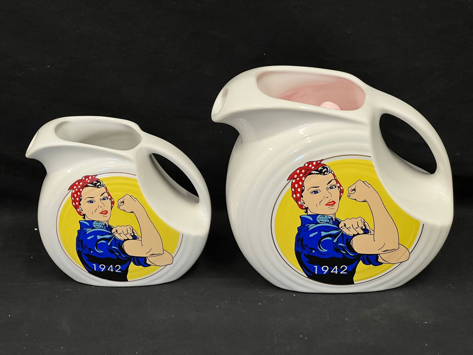 Fiesta Ware ''Rosie The Riveter'' Water + Juice Pitcher - Fiesta Ware HLCCA Disk Pitchers - (1)Water (1 of 5)
