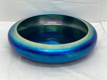 Steuben Blue Aurene Footed Center Bowl 12'' - Signed #d 2586 Low Console / Center Bowl