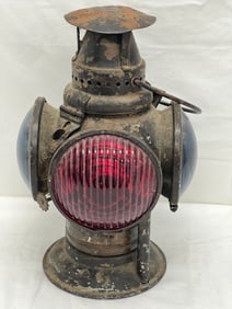 Atq Adlake Non Sweating Railroad Lamp 14.5''T - (3)Blue Lights, (1)Red - See Photos for Condition