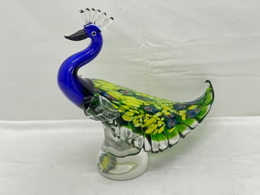 Art Glass Peacock by Geo - 12'' x 11''T