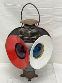 Adlake Non Sweating Railroad Signal Light 16''T - (2)Red + (2)Blue Lenses - See Photos for Condition