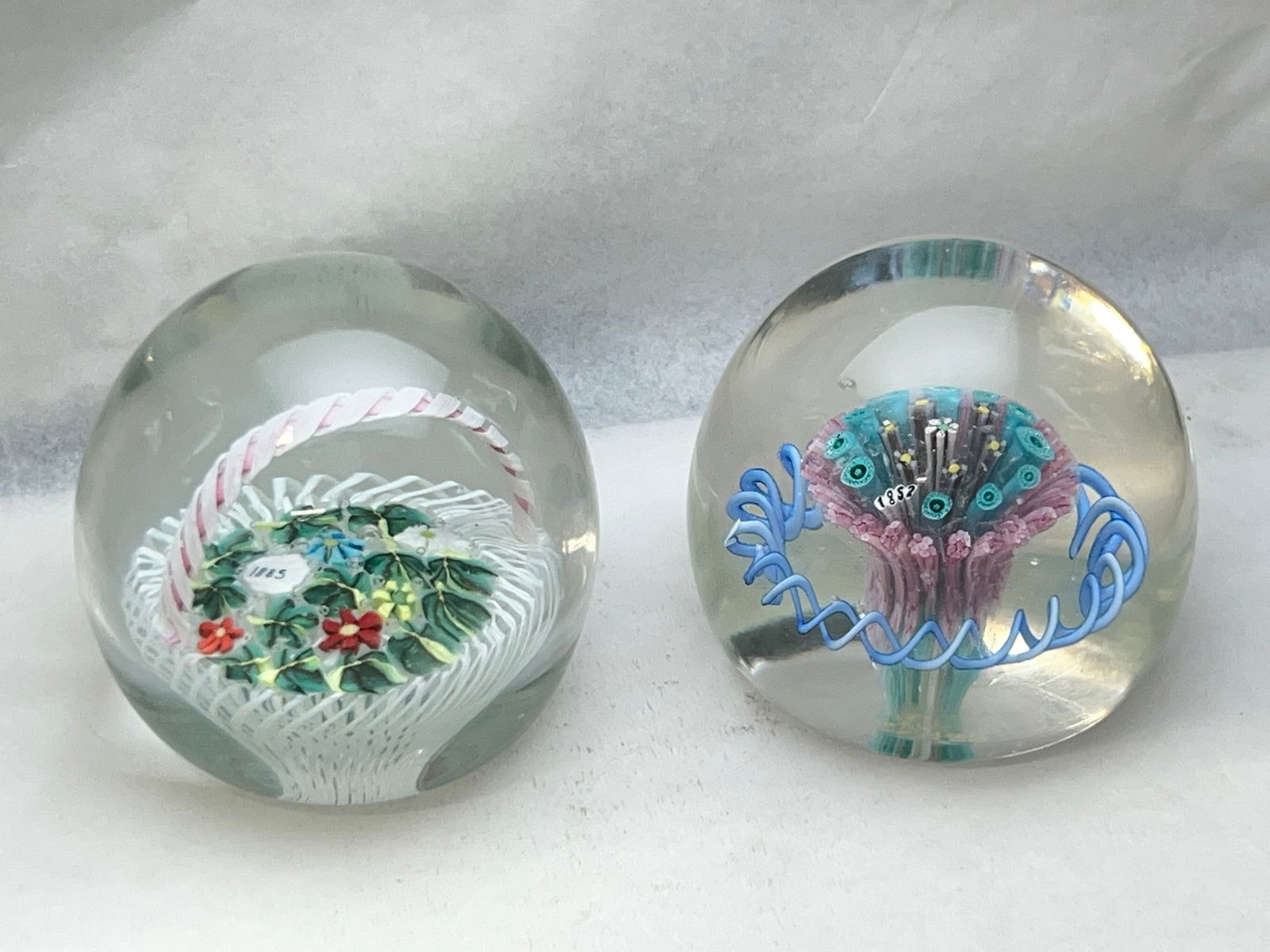 (2)Murano Art Glass Flower Basket Paperweights - (1)Has Sticker (1 of 9)