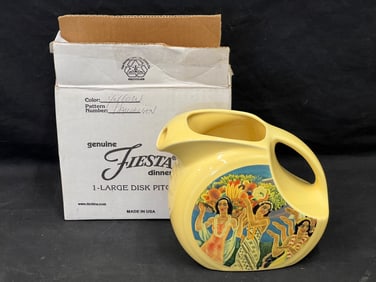 Yellow Fiesta Ware Hawaiian Ware Disk Pitcher - Lynn Krantz Dishbooks Fiesta Ware Pottery Hawaiian