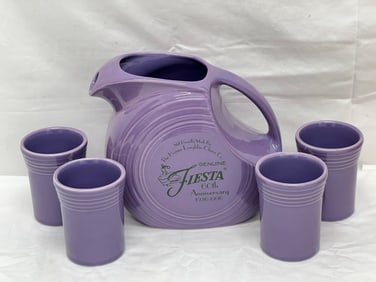Fiesta Ware 60th Anniversary Lilic Set - Large Disk Pitcher w/ 4 Tumblers