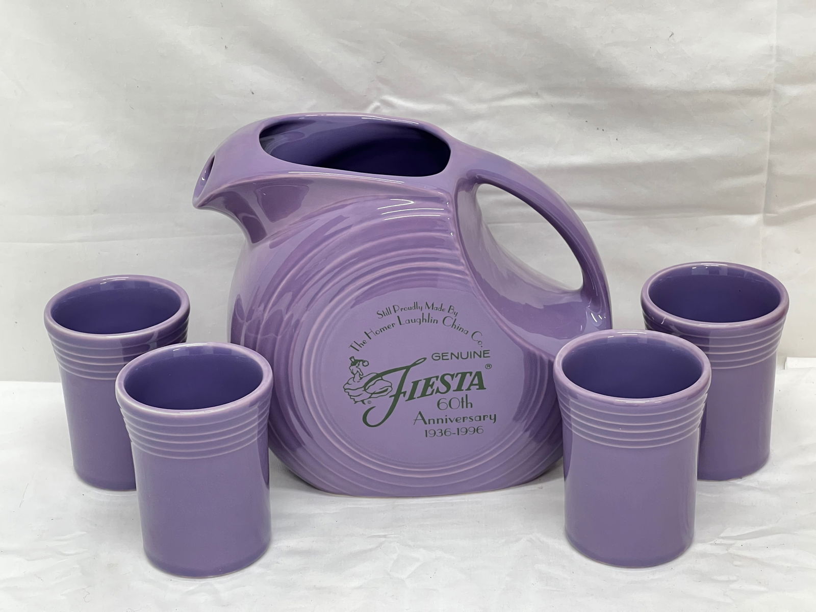 Fiesta Ware 60th Anniversary Lilic Set - Large Disk Pitcher w/ 4 Tumblers (1 of 7)