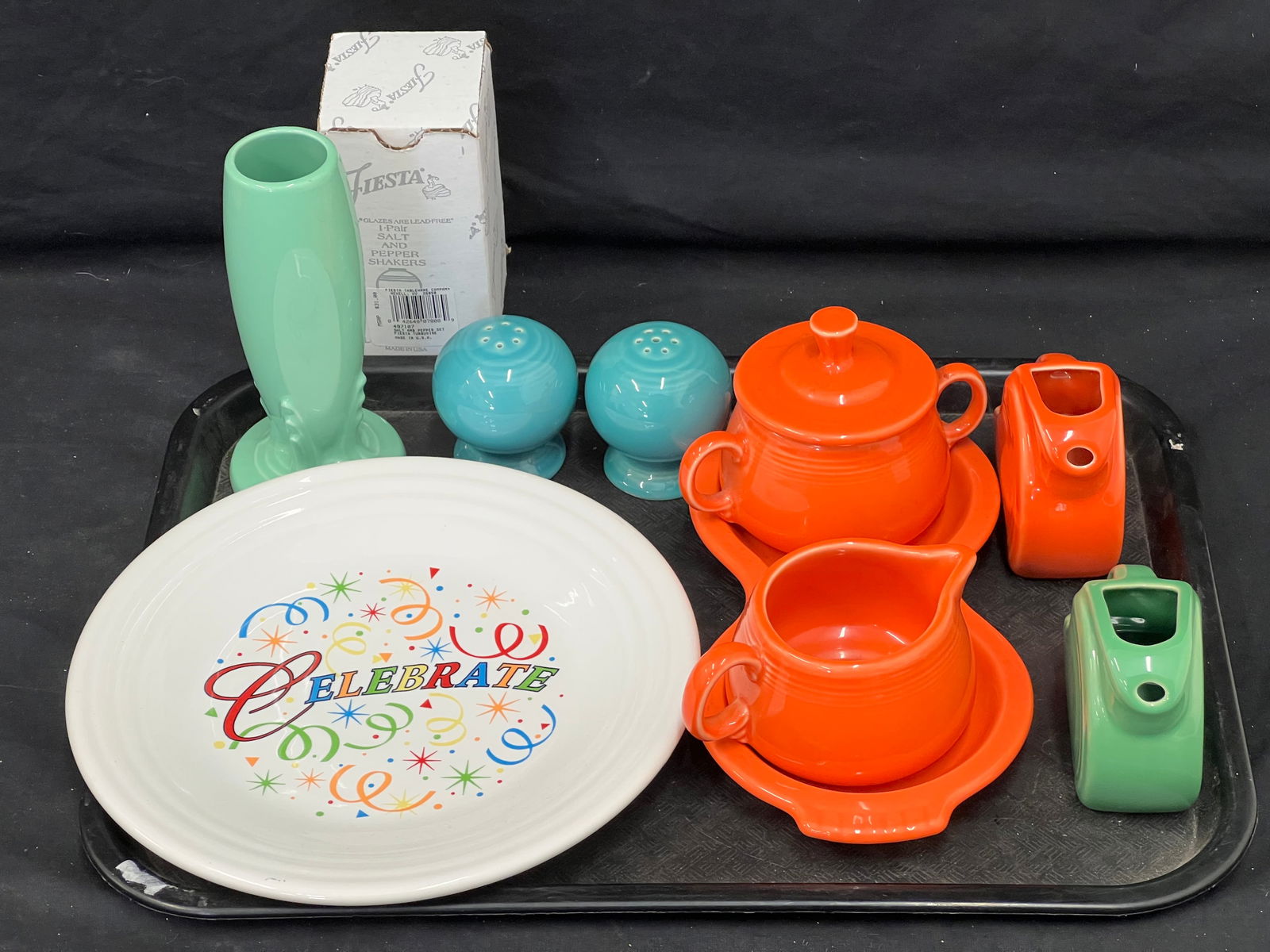 9pcs Fiesta Ware Pottery, Vase, Disk Pitchers + More - (2)Miniature Disk Creamer Pitchers, Poppy (1 of 10)