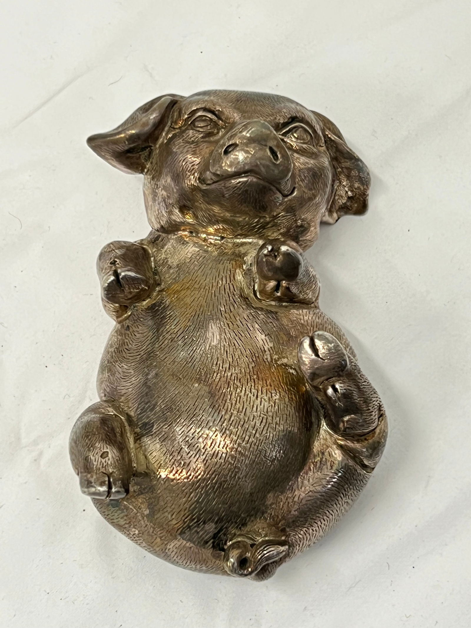 Sterling Silver Pig Laying on Back Figure, TW 312g - Sterling Silver Hallmarked & Sticker - 4.5'' x (1 of 5)