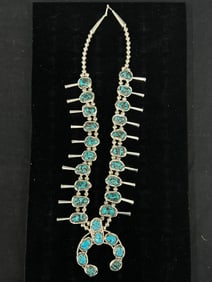 Sterling American Indian Squash Blossom Necklace 22''L