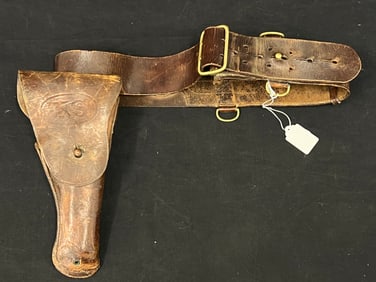US Military Leather Holster on Belt Sz 36