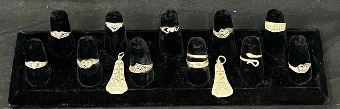 15pcs Sterling Silver Jewelry Rings + Pendants - (13)Asst Rings in Various Styles / Sizes,
