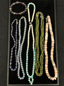 (9)Pcs Asst Gemstone Necklaces + Bracelets - (3)Peridot Necklaces 64ct Each, Untreated Australian