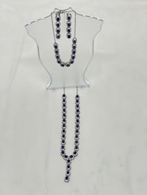 Fine Quality Natural Sapphire CZ Jewelry in Sterling - Drop Sapphire CZ Necklace 19''L, Bracelet w/