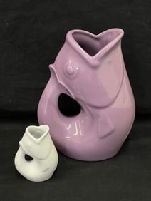 Gurgle Pot Fish Pitcher & Creamer - Lilic 9.5''T Pitcher w/ White Fish Creamer