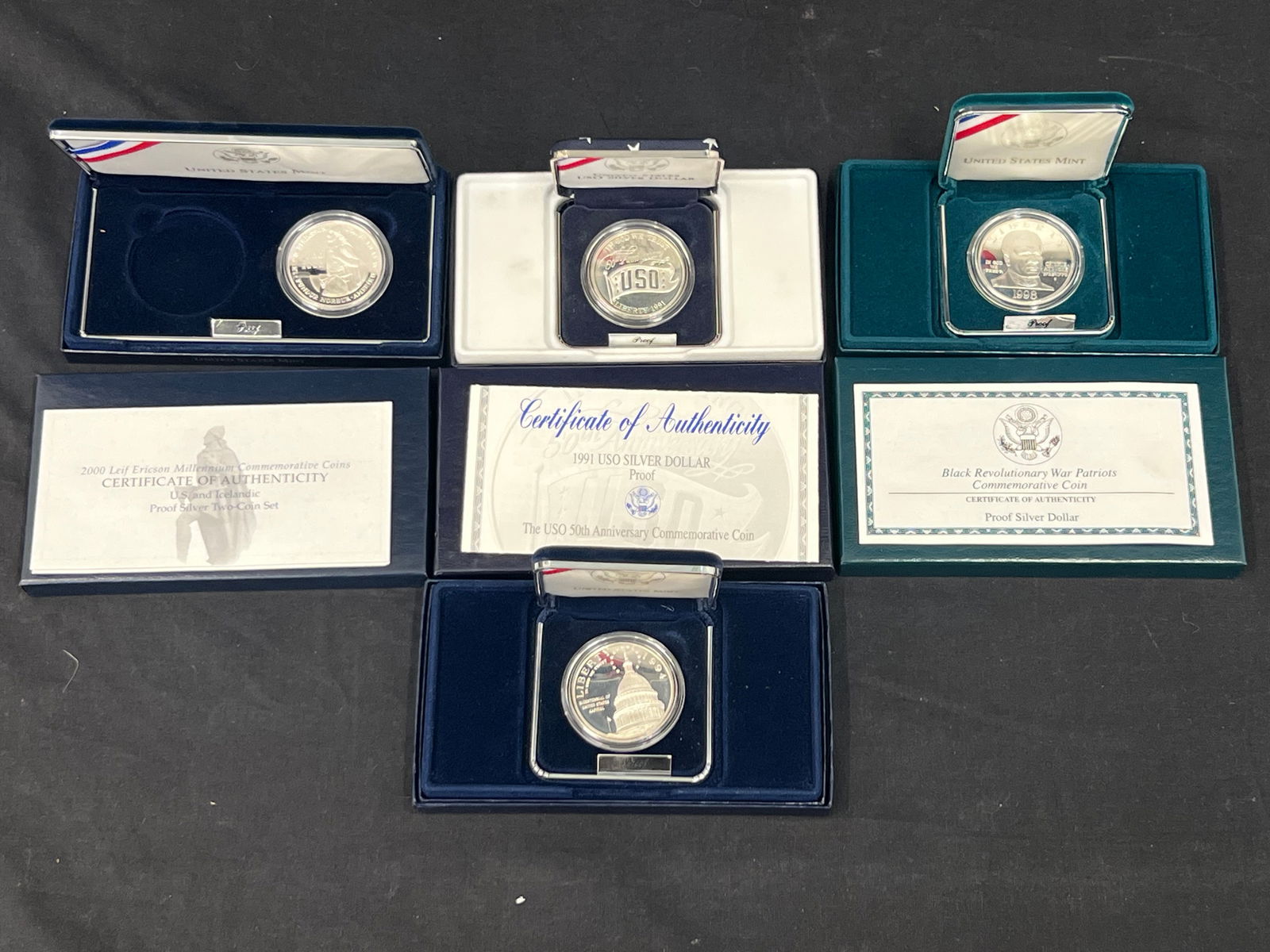 (4)90% Silver Dollars + Coins - Most w/ COAs - Crispus Attucks w/ COA, 1994 US Capitol Bicentennial (1 of 9)