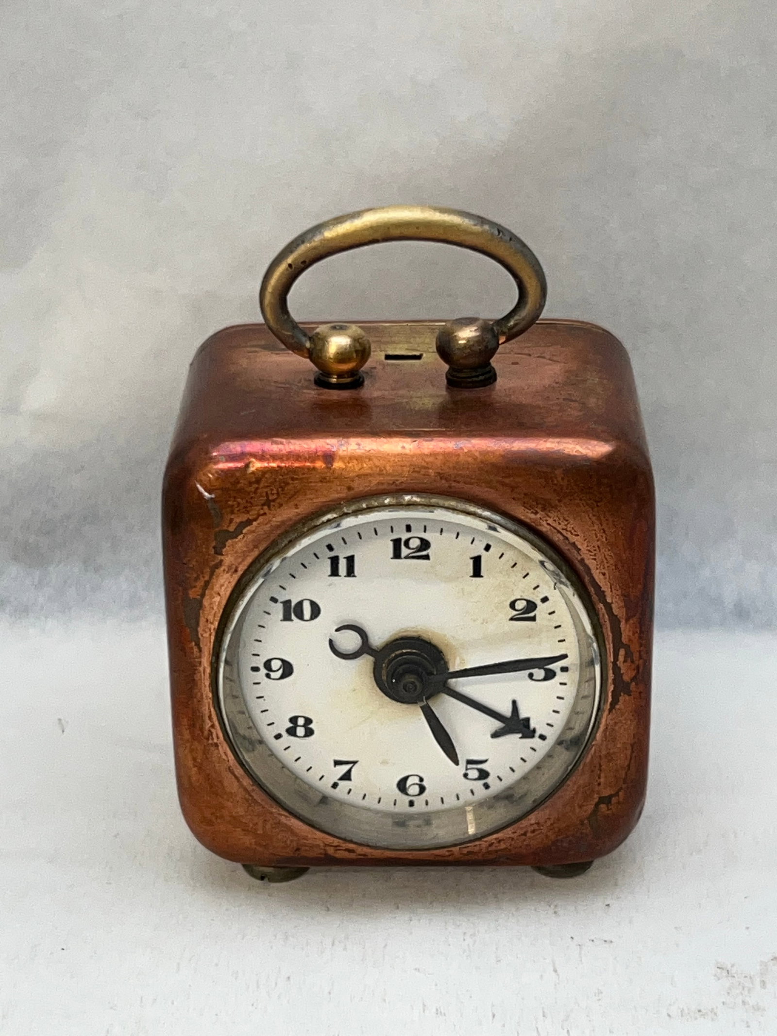 Miniature Vintage Copper Self Winding Clock - Winds & Keeps Time, 1.75'' x 1.75'' x 2'': Miniature Vintage Copper Self Winding Clock - Winds & Keeps Time, 1.75'' x 1.75'' x 2''