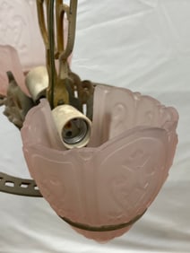 Art Deco Hanging Lamp w/ Rose Glass Shades - Painted Metal Art Deco Lamp from 1920s - Monterey Bay