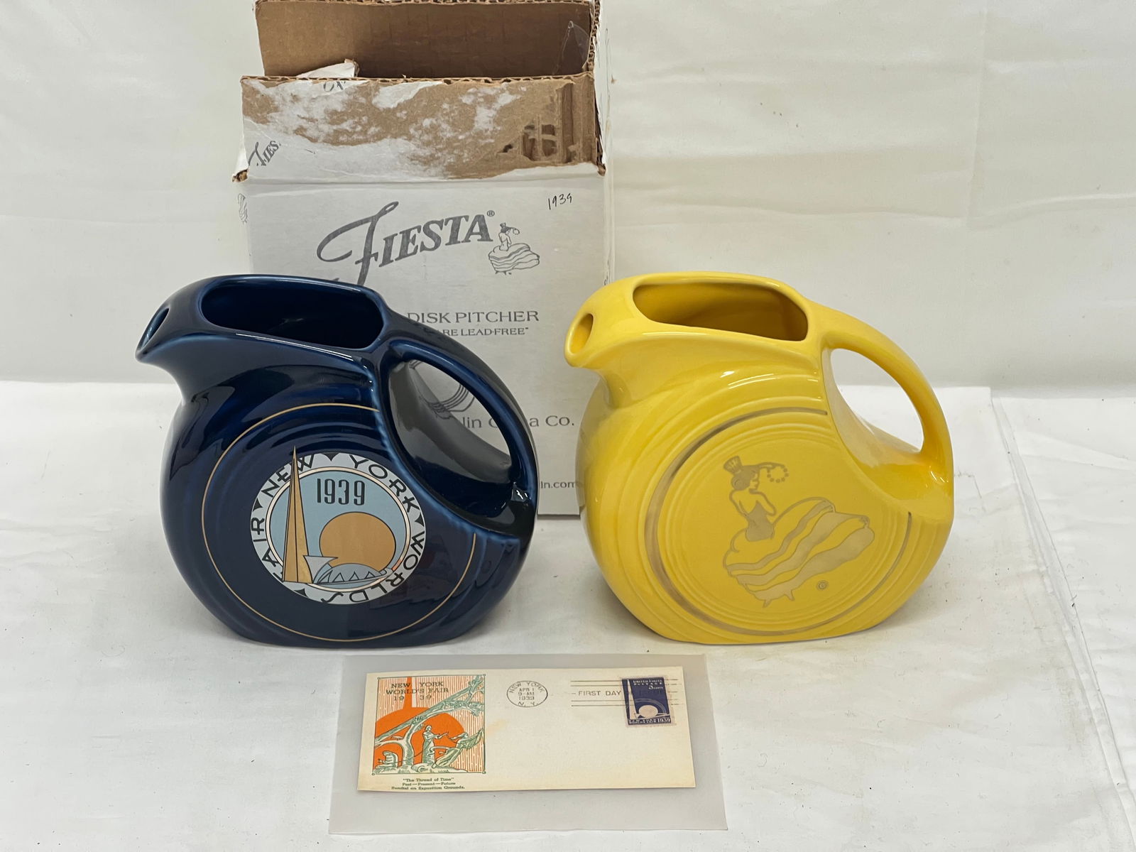 Fiesta Worlds Fair + Dancing Lady Disk Pitchers - Juice Pitchers Fiesta 1939 Postcard w/ 2007 - 1939 (1 of 9)