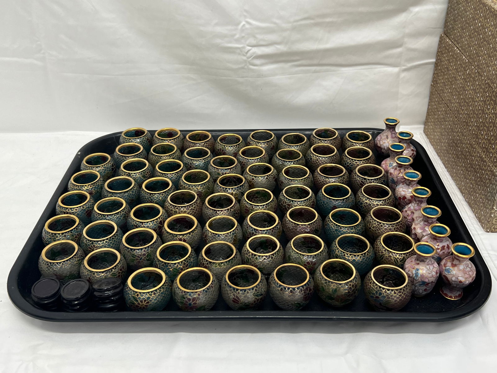 (70)Asst Chinese Miniature Cloisonne, Enamel - (10)Vases 2''T, (60)Bowls (1 of 6)