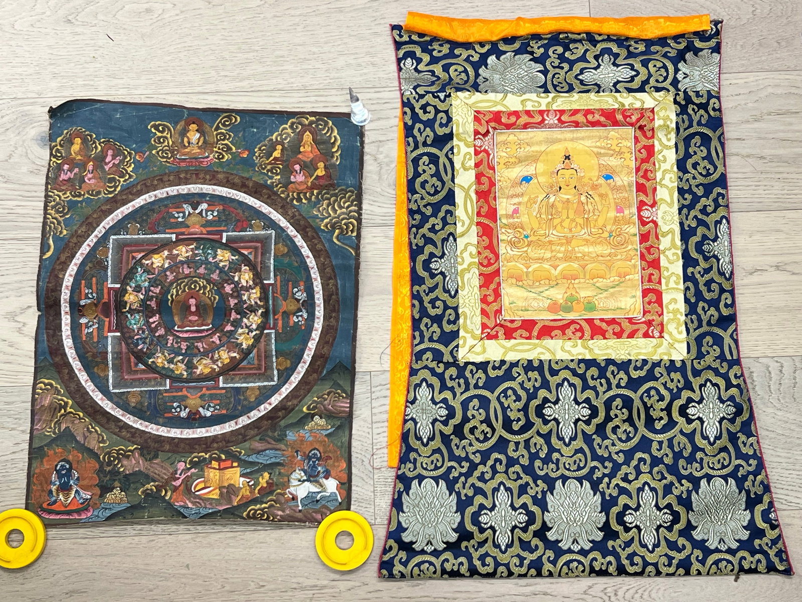 Tibetan Art on Cloth + Silk Scroll Art - Art on Cloth 16'' x 21'' , Silk 18'' x 28'': Tibetan Art on Cloth + Silk Scroll Art - Art on Cloth 16'' x 21'' , Silk 18'' x 28''