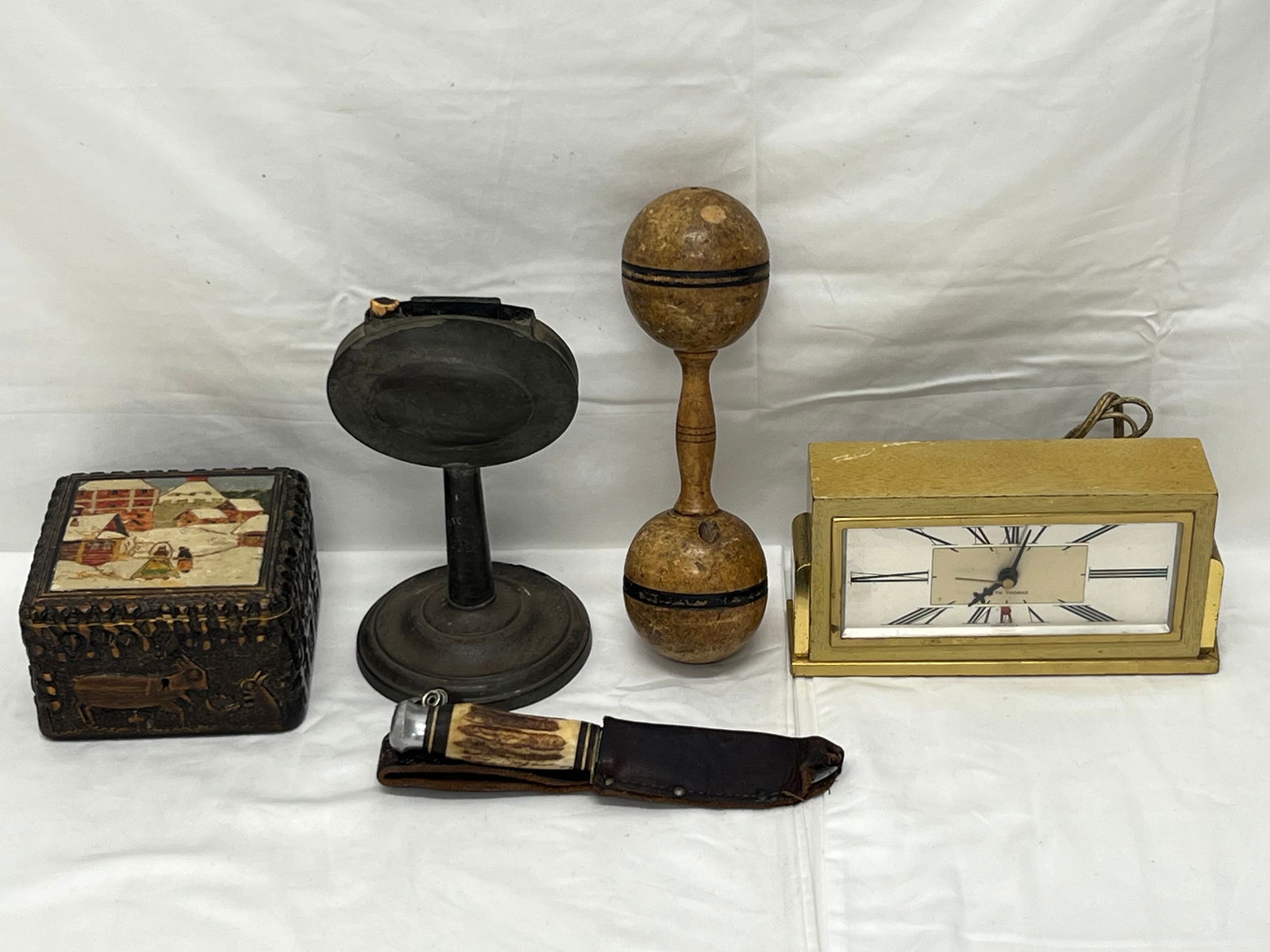 Tray Lot- MCM Seth Thomas, German Knife,Russian Box,More - Edge Mark German Stag Handled Knife #471, (1 of 15)