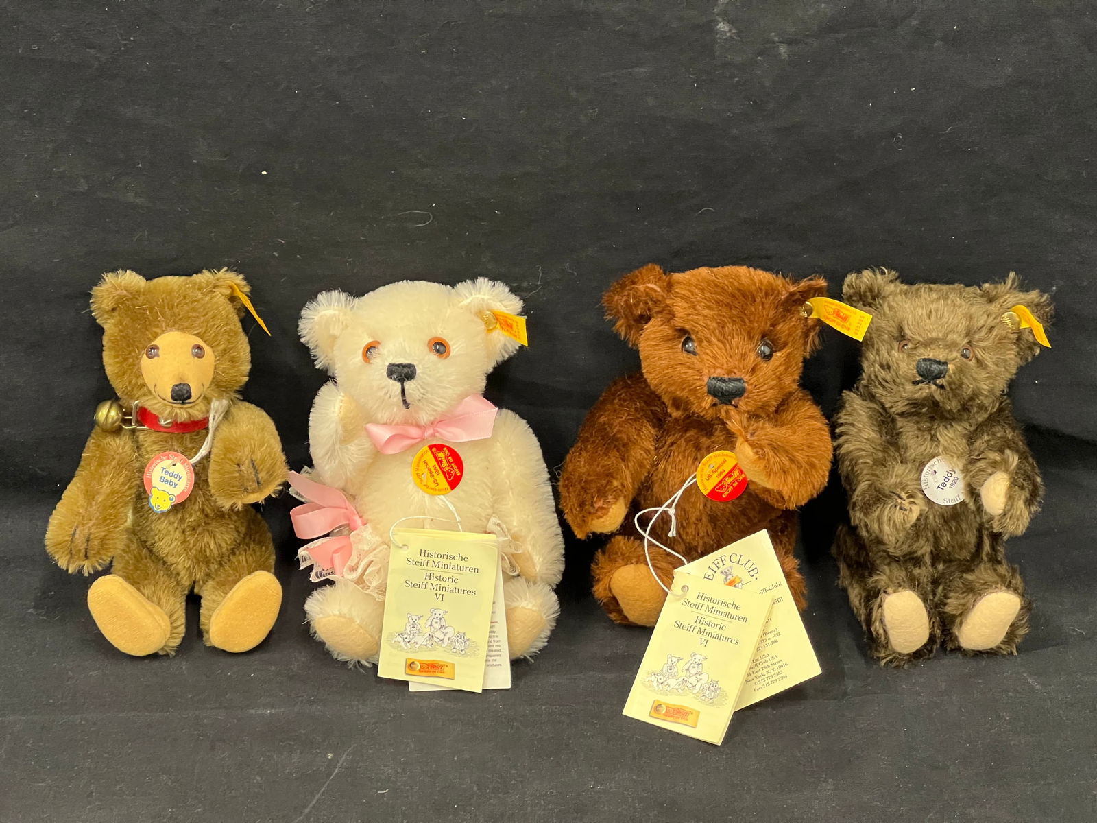 (4)Steiff Miniature Jointed Bears w/ Tags, Ear Tags: (4)Steiff Miniature Jointed Bears w/ Tags, Ear Tags