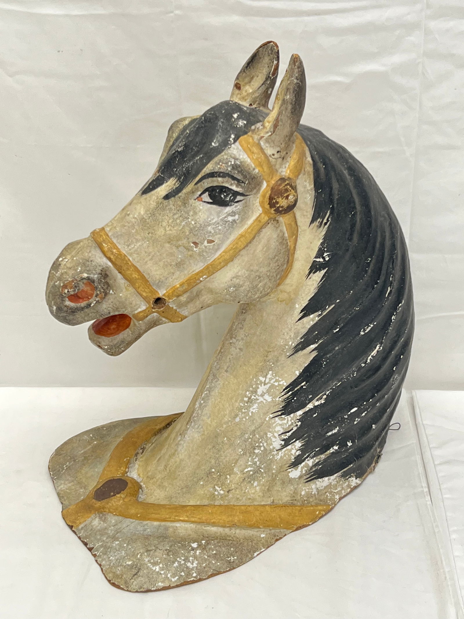 Antique French Paper Mache Horse Head 13'' x 9.5'' x 16'' - Wall Mount or Table Top