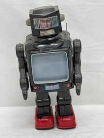 1960s Horikawa Tin Litho Space TV Robot - Battery Operated - Tin Robot w/ Litho Face (Needs Work)