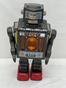 Vtg Horikawa Tin Mr.Hustler Robot, Battery Operated - Japanese Tin Robot , (Lights Work but Needs