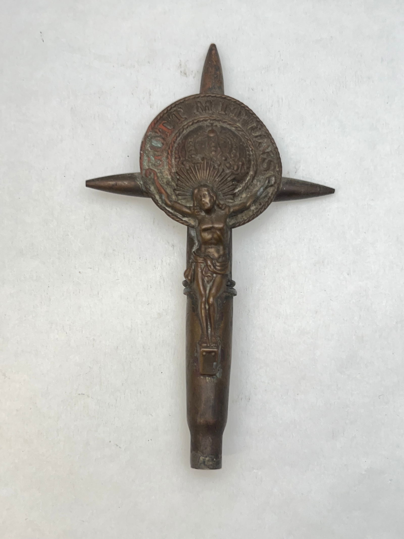 WWI Trench Art Crucifix 3'' x 5'' - Cross is Made from bullet shells applied to German Soldier (1 of 4)