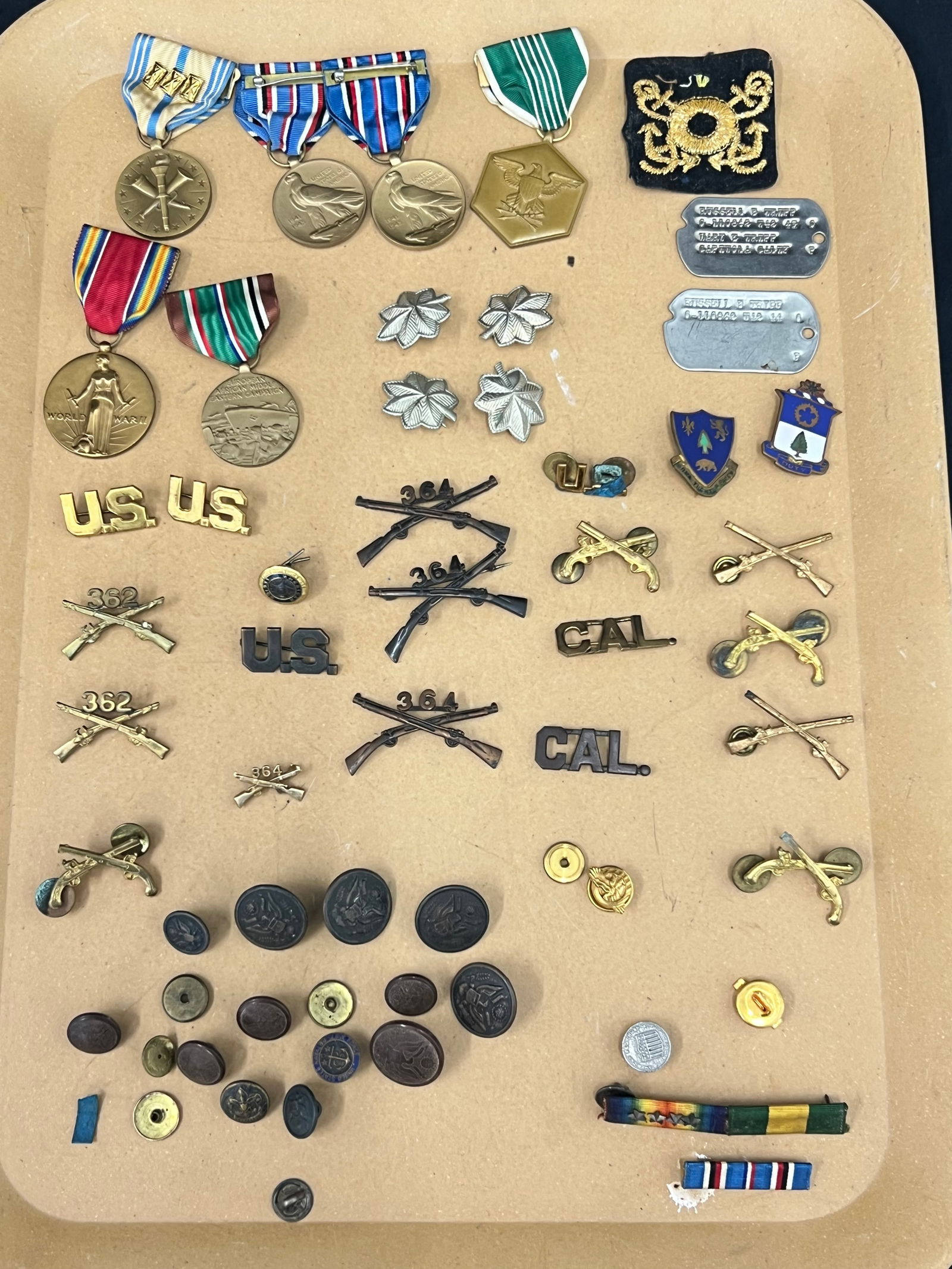 Asst WWII Military Pins, Patch, Dog Tags - 362 + 364 Regiment Pins, US Army, Oak Leaf Pins + More (1 of 11)
