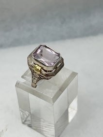 1920s Art Deco 14K Gold Amethyst Ring, Sz 7, TW 4.8g