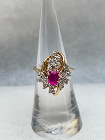 14K Gold Fine Quality Ruby Diamond Ring, Sz 6 - 1.25ctTW Unique Design, TW 5.9g