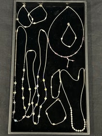 (10)Vintage Sterling Silver Necklaces + Bracelets - Crystal Lapis Necklaces, Pearl Bracelets +