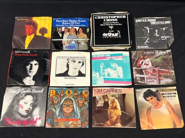 (29)Asst Vintage 45 Vinyl Records - David Bowie, Tom Petty, Foghat, Blue Oyster Cult, REO, Styx,