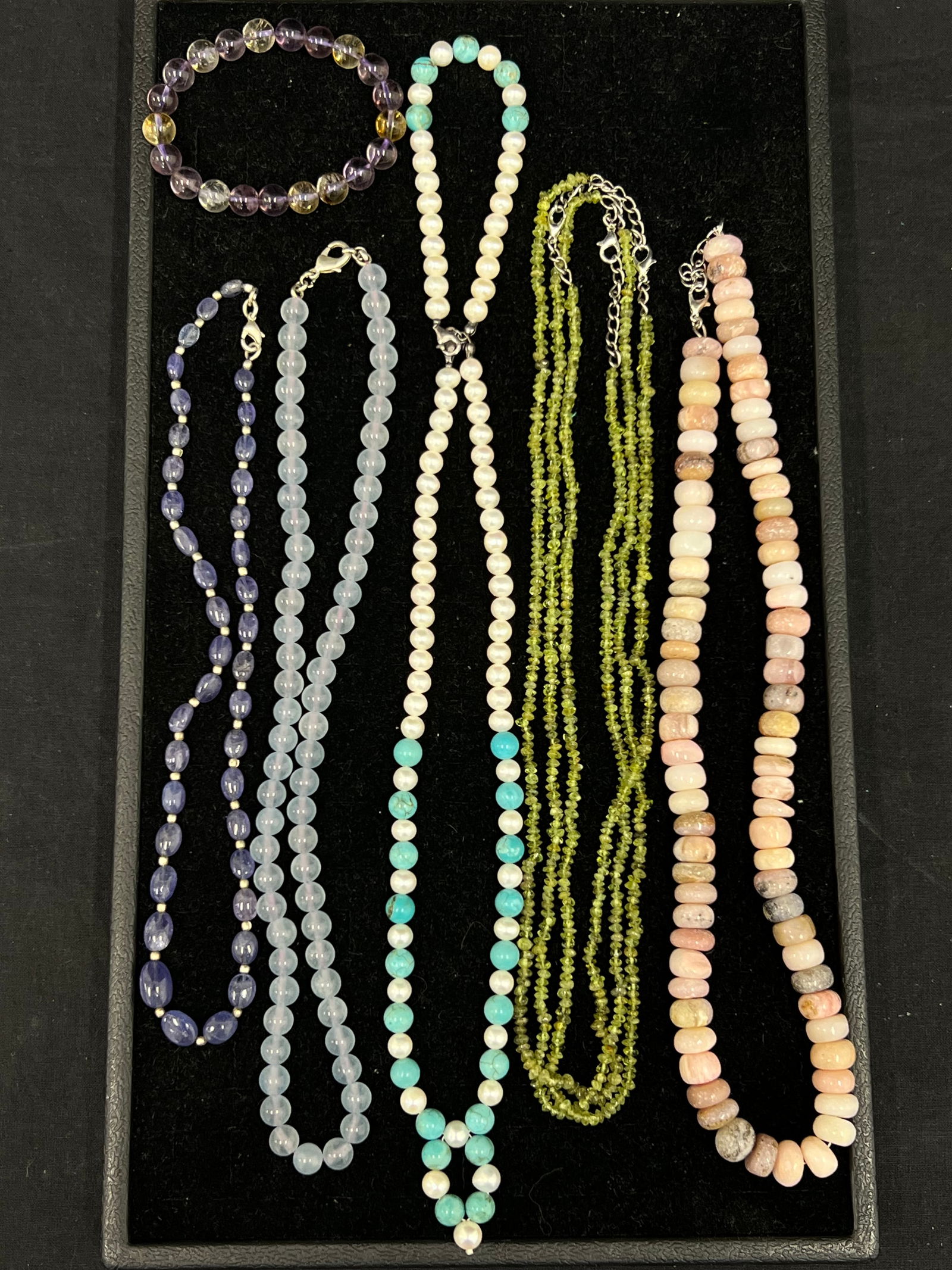 (9)Pcs Asst Gemstone Necklaces + Bracelets - (3)Peridot Necklaces 64ct Each, Untreated Australian (1 of 6)
