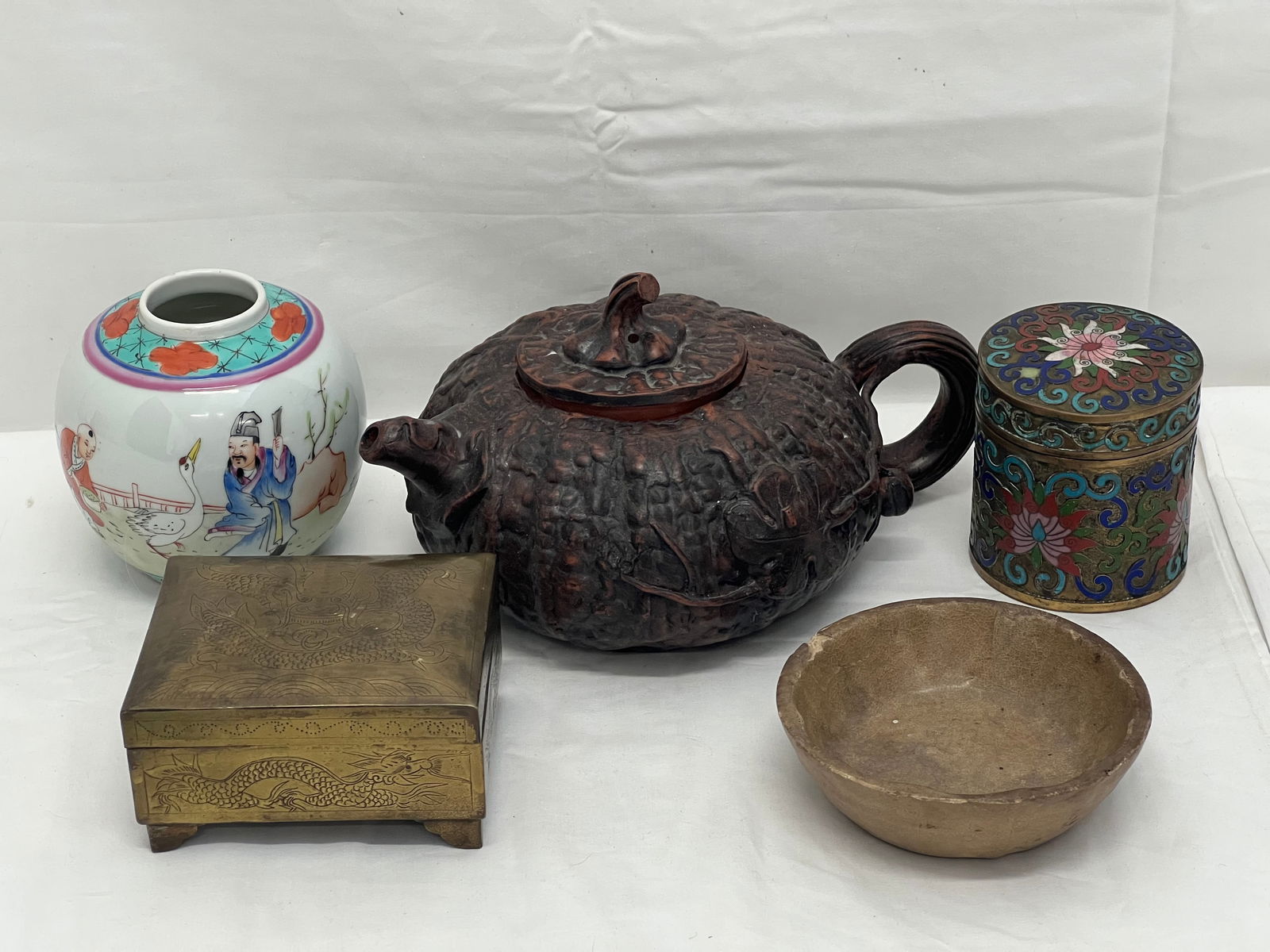 Asst Chinese Items in Various Ages,Cloisonne, More - Brass Box w/ Dragon Design, Cloisonne Box, (1 of 17)